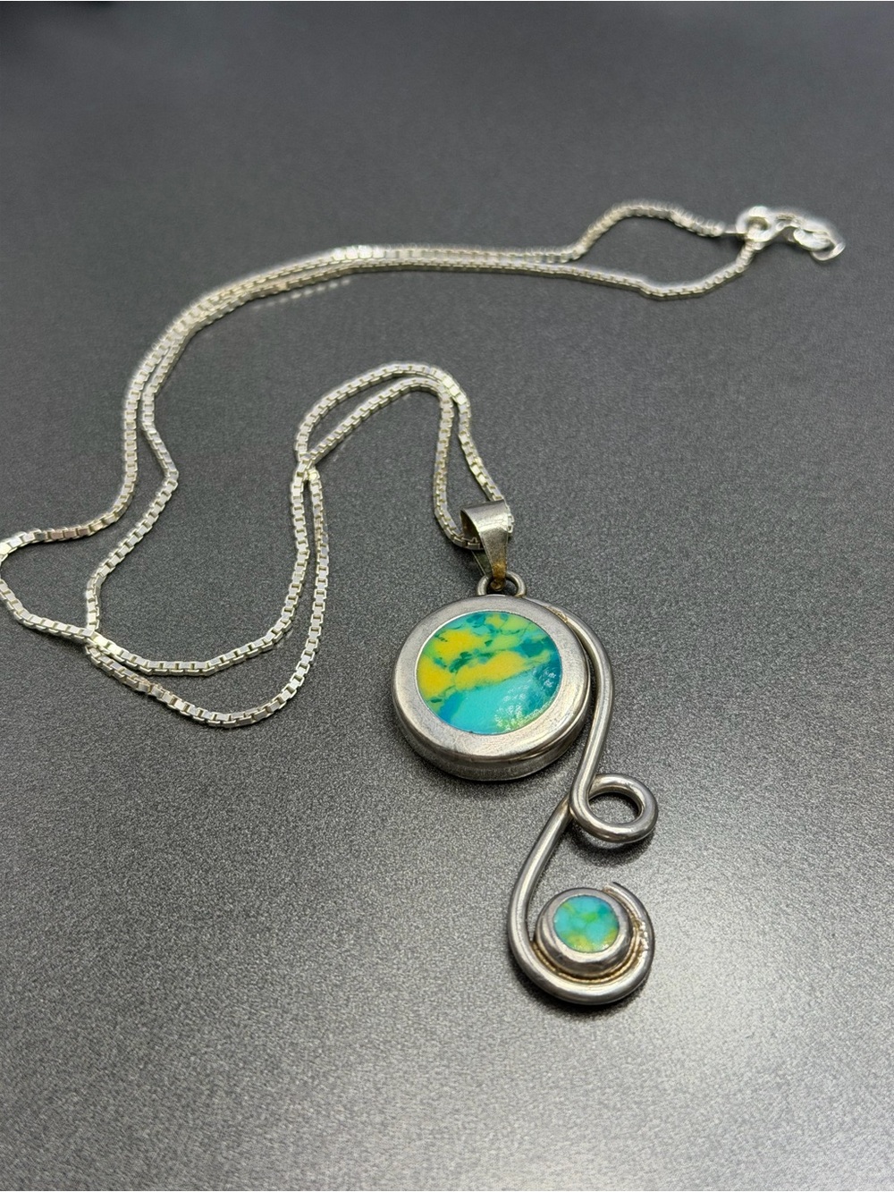 Vintage Sterling silver and Blue Asymmetrical Necklace #1STN